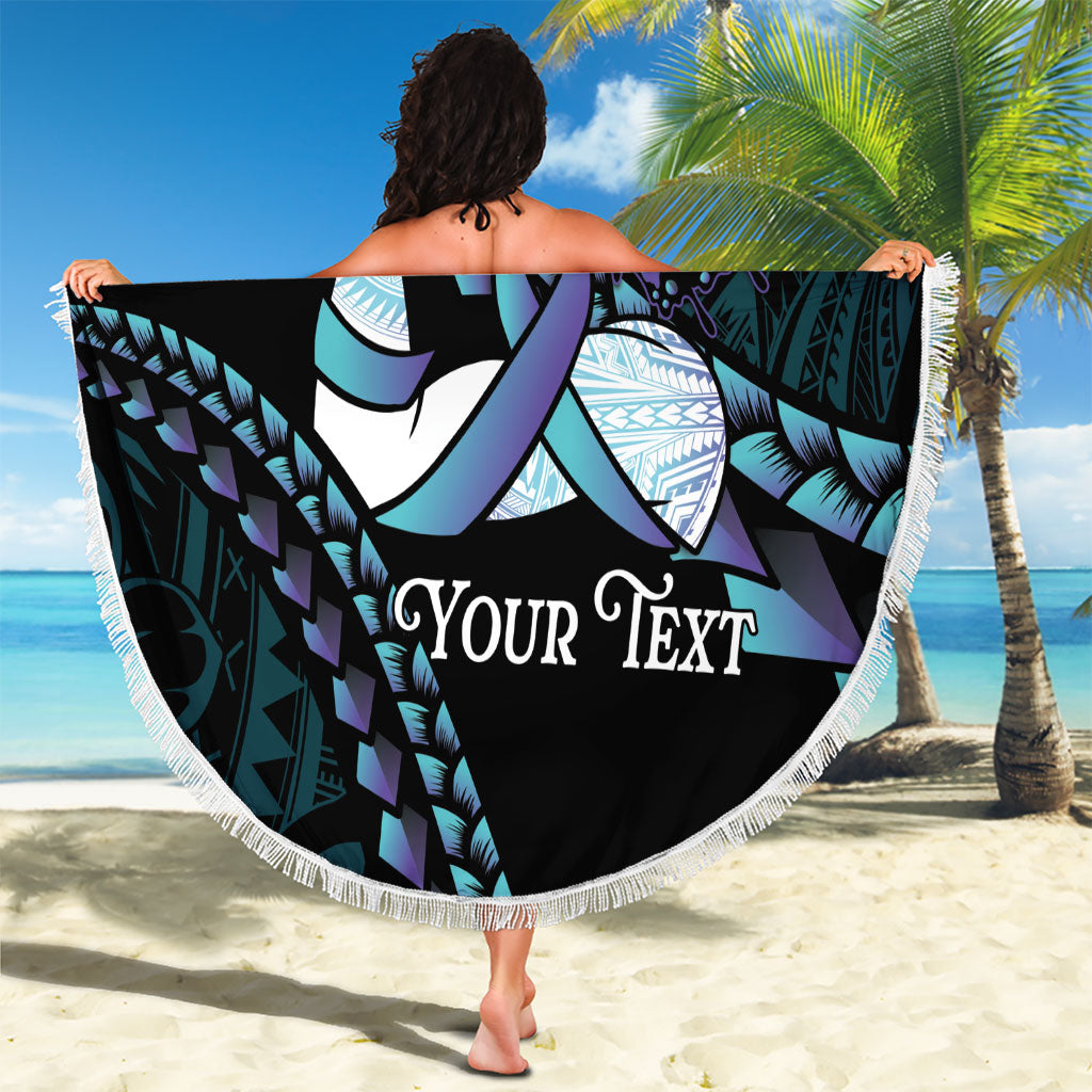 Personalised Polynesia Suicide Prevention Month Beach Blanket Brave Strong Butterfly Teal Purple Ribbon LT14 - Polynesian Pride