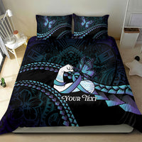 Personalised Polynesia Suicide Prevention Month Bedding Set Brave Strong Butterfly Teal Purple Ribbon LT14 - Polynesian Pride