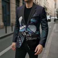 Personalised Polynesia Suicide Prevention Month Blazer Brave Strong Butterfly Teal Purple Ribbon LT14 - Polynesian Pride