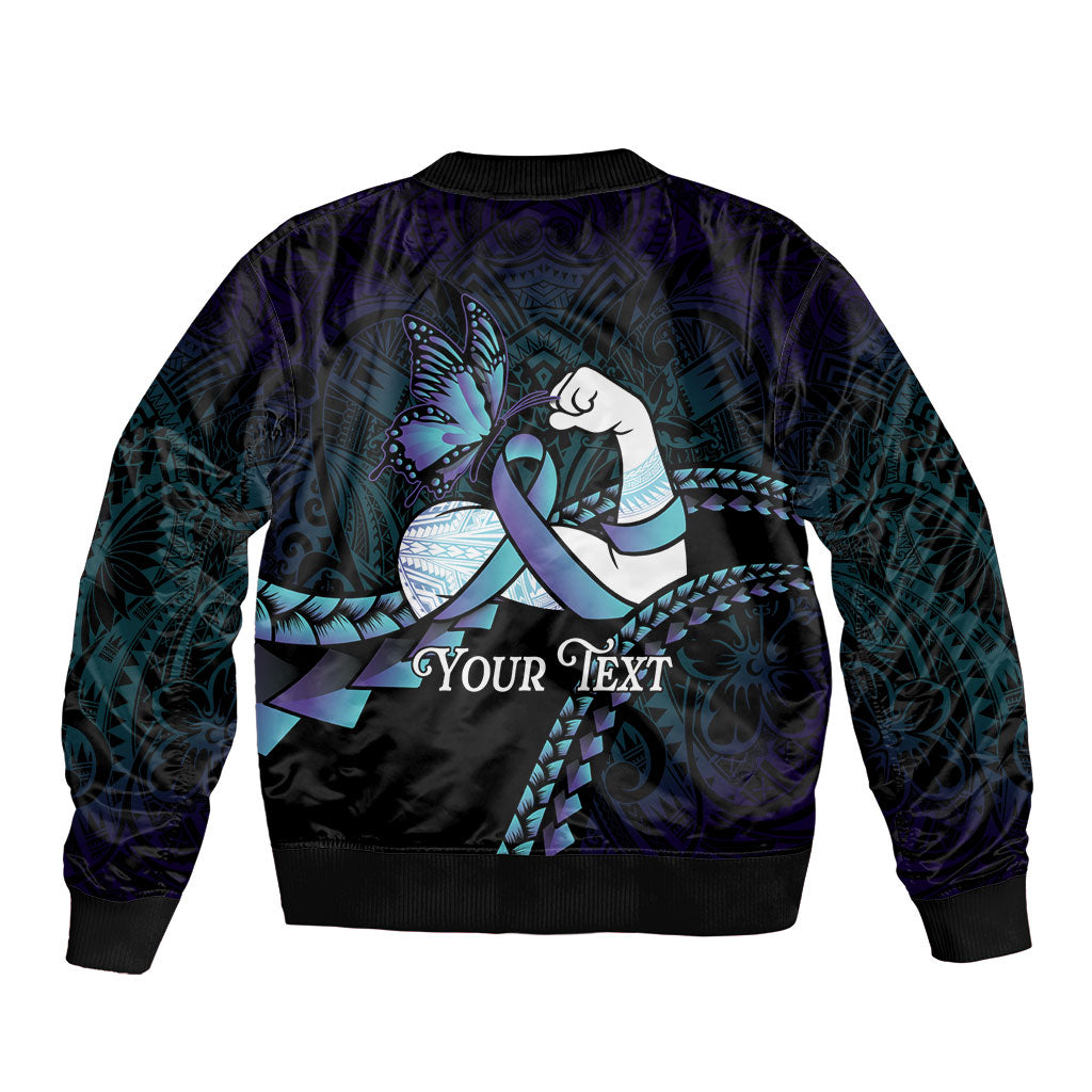 Personalised Polynesia Suicide Prevention Month Bomber Jacket Brave Strong Butterfly Teal Purple Ribbon LT14 - Polynesian Pride