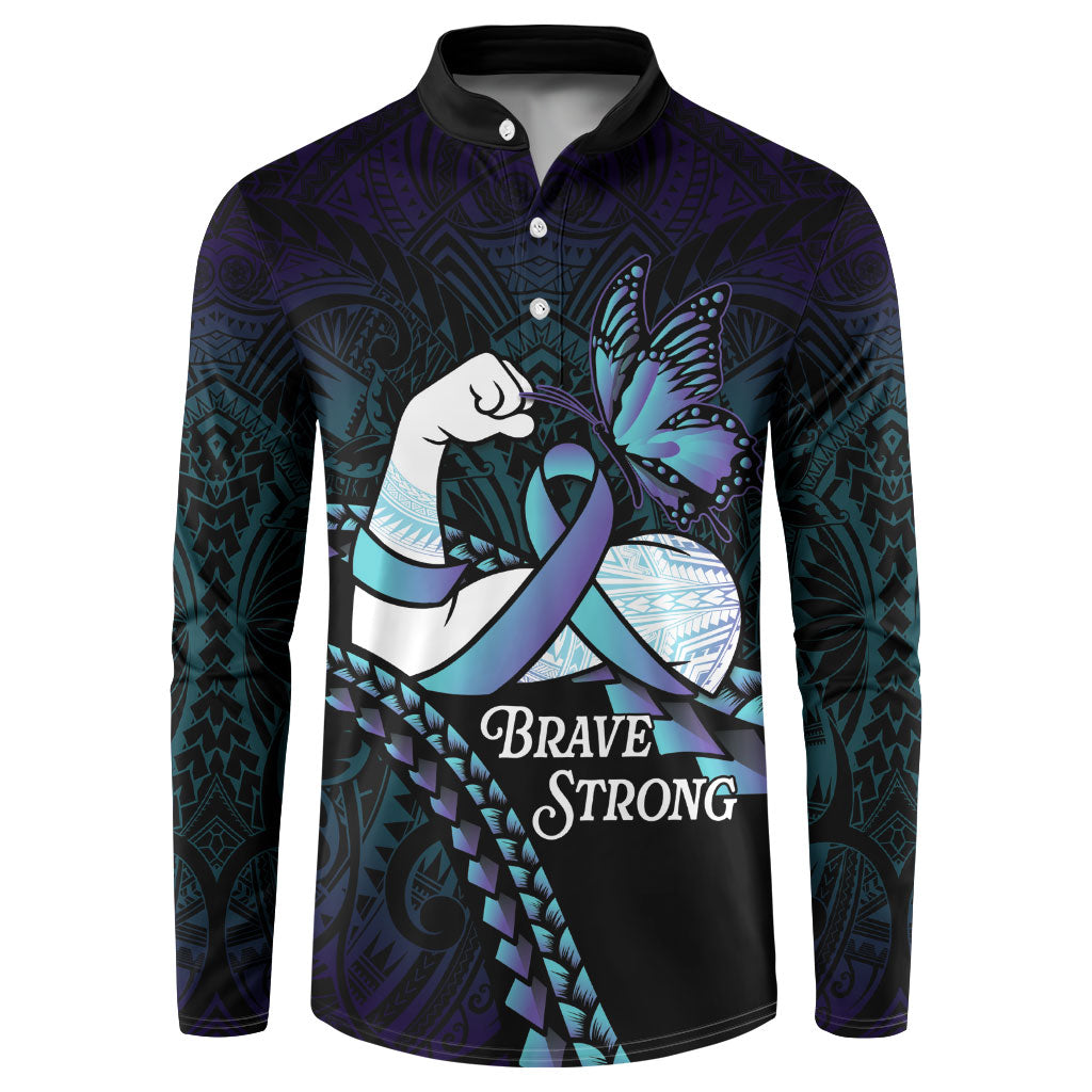 Personalised Polynesia Suicide Prevention Month Button Sweatshirt Brave Strong Butterfly Teal Purple Ribbon LT14 Purple - Polynesian Pride