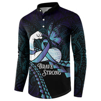 Personalised Polynesia Suicide Prevention Month Button Sweatshirt Brave Strong Butterfly Teal Purple Ribbon LT14 - Polynesian Pride