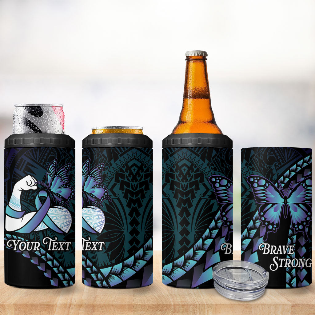 Personalised Polynesia Suicide Prevention Month 4 in 1 Can Cooler Tumbler Brave Strong Butterfly Teal Purple Ribbon LT14 - Polynesian Pride