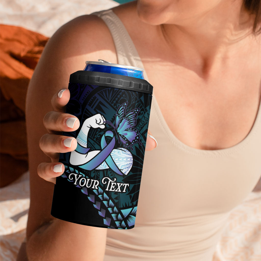 Personalised Polynesia Suicide Prevention Month 4 in 1 Can Cooler Tumbler Brave Strong Butterfly Teal Purple Ribbon LT14 - Polynesian Pride