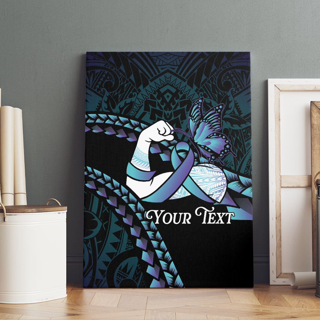 Personalised Polynesia Suicide Prevention Month Canvas Wall Art Brave Strong Butterfly Teal Purple Ribbon LT14 - Polynesian Pride