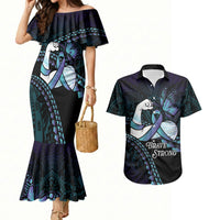 Personalised Polynesia Suicide Prevention Month Couples Matching Mermaid Dress and Hawaiian Shirt Brave Strong Butterfly Teal Purple Ribbon LT14 Purple - Polynesian Pride
