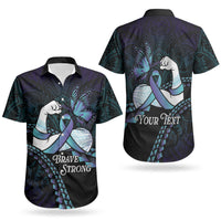 Personalised Polynesia Suicide Prevention Month Couples Matching Mermaid Dress and Hawaiian Shirt Brave Strong Butterfly Teal Purple Ribbon LT14 - Polynesian Pride