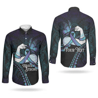 Personalised Polynesia Suicide Prevention Month Couples Matching Off Shoulder Short Dress and Long Sleeve Button Shirt Brave Strong Butterfly Teal Purple Ribbon LT14 - Polynesian Pride