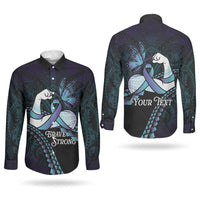 Personalised Polynesia Suicide Prevention Month Couples Matching Short Sleeve Bodycon Dress and Long Sleeve Button Shirt Brave Strong Butterfly Teal Purple Ribbon LT14 - Polynesian Pride