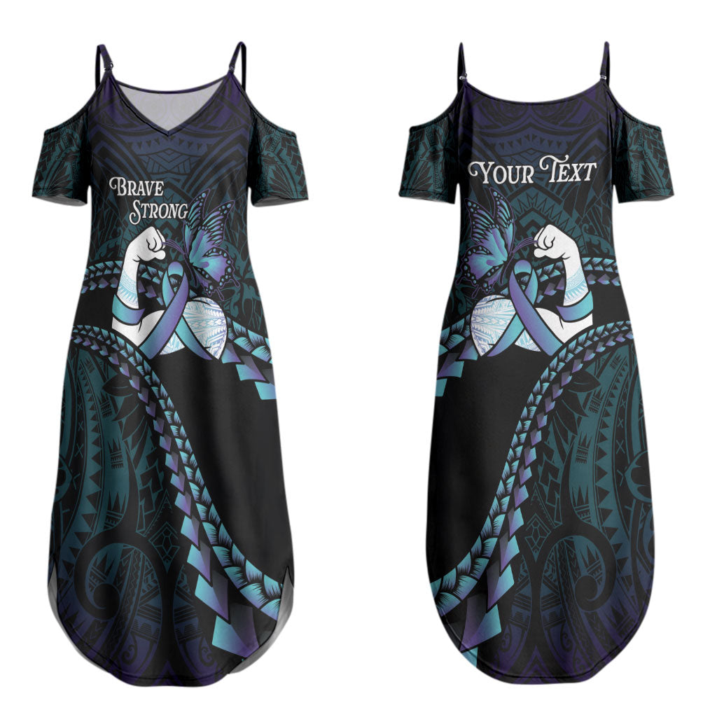 Personalised Polynesia Suicide Prevention Month Couples Matching Summer Maxi Dress and Hawaiian Shirt Brave Strong Butterfly Teal Purple Ribbon LT14 - Polynesian Pride