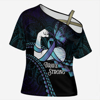Personalised Polynesia Suicide Prevention Month Cross Shoulder Shirt Brave Strong Butterfly Teal Purple Ribbon LT14 Female Purple - Polynesian Pride