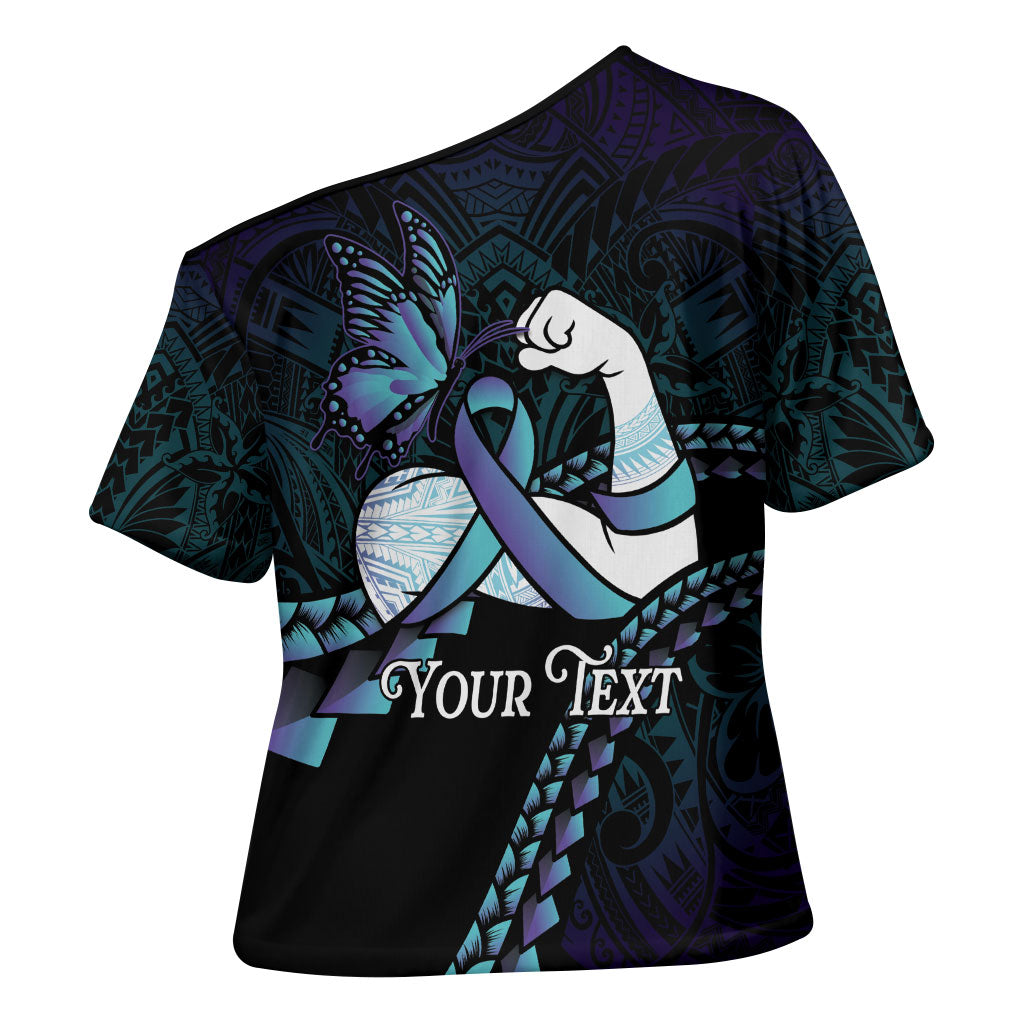 Personalised Polynesia Suicide Prevention Month Cross Shoulder Shirt Brave Strong Butterfly Teal Purple Ribbon LT14 - Polynesian Pride