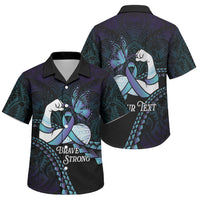 Personalised Polynesia Suicide Prevention Month Family Matching Off The Shoulder Long Sleeve Dress and Hawaiian Shirt Brave Strong Butterfly Teal Purple Ribbon LT14 Son's Shirt Purple - Polynesian Pride