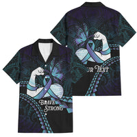 Personalised Polynesia Suicide Prevention Month Family Matching Short Sleeve Bodycon Dress and Hawaiian Shirt Brave Strong Butterfly Teal Purple Ribbon LT14 Dad's Shirt - Short Sleeve Purple - Polynesian Pride