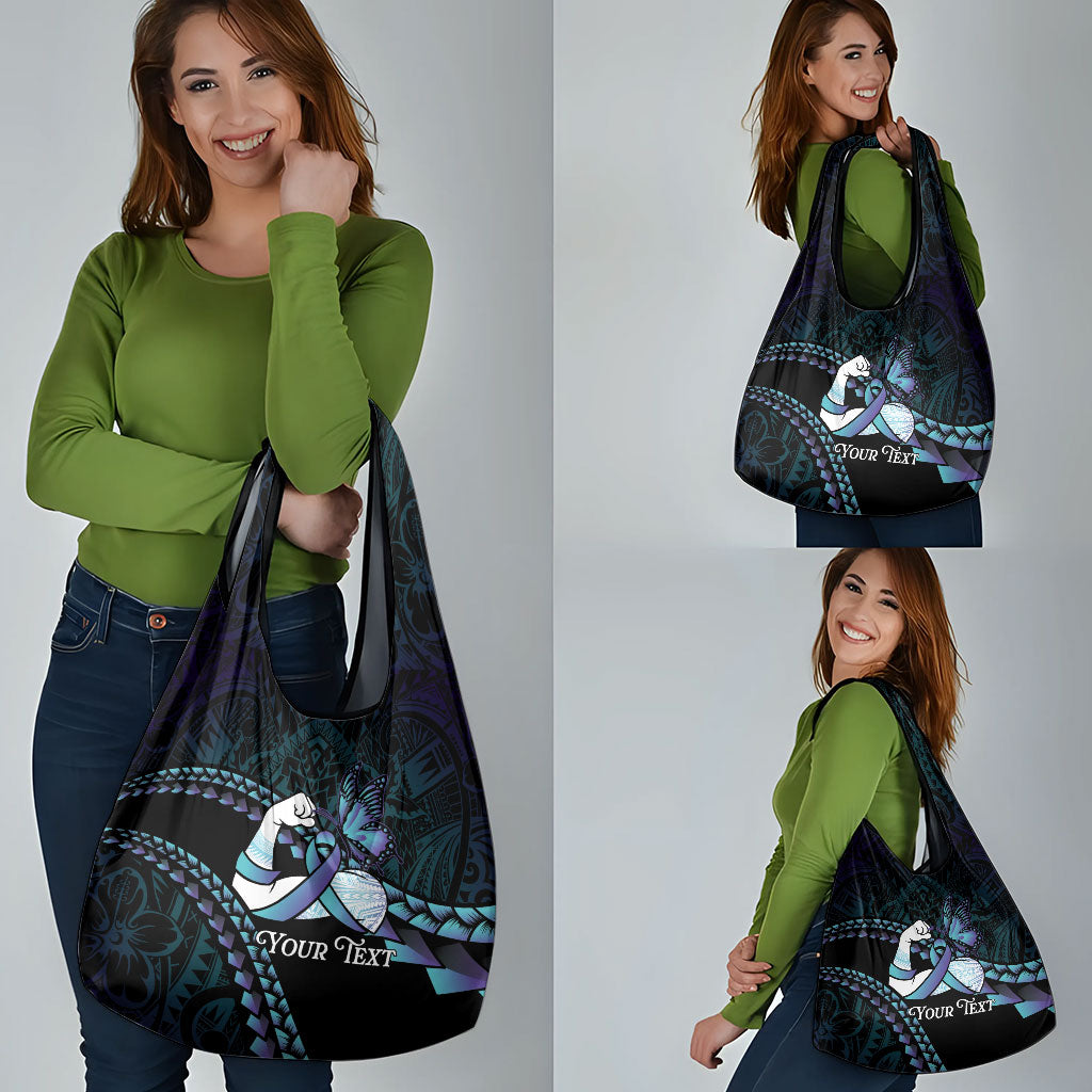 Personalised Polynesia Suicide Prevention Month Grocery Bag Brave Strong Butterfly Teal Purple Ribbon LT14 - Polynesian Pride