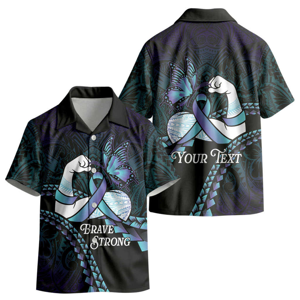 Personalised Polynesia Suicide Prevention Month Kid Hawaiian Shirt Brave Strong Butterfly Teal Purple Ribbon LT14 - Polynesian Pride