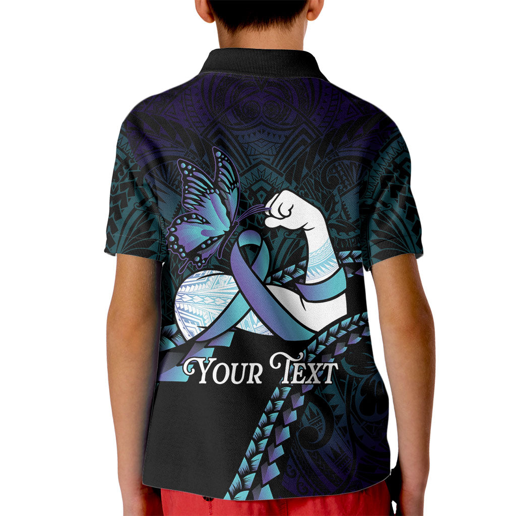 Personalised Polynesia Suicide Prevention Month Kid Polo Shirt Brave Strong Butterfly Teal Purple Ribbon LT14 - Polynesian Pride