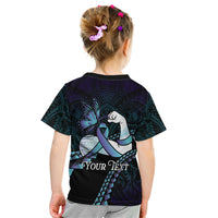 Personalised Polynesia Suicide Prevention Month Kid T Shirt Brave Strong Butterfly Teal Purple Ribbon LT14 - Polynesian Pride