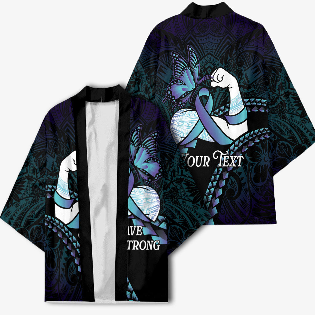 Personalised Polynesia Suicide Prevention Month Kimono Brave Strong Butterfly Teal Purple Ribbon LT14 - Polynesian Pride