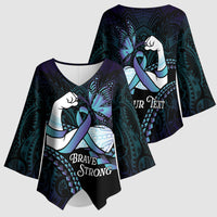 Personalised Polynesia Suicide Prevention Month Kimono Sleeve Blouse Brave Strong Butterfly Teal Purple Ribbon LT14 - Polynesian Pride