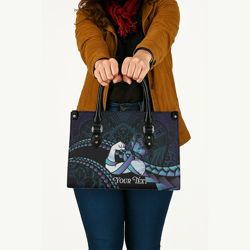 Personalised Polynesia Suicide Prevention Month Leather Bag Brave Strong Butterfly Teal Purple Ribbon LT14 - Polynesian Pride