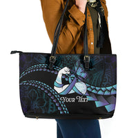 Personalised Polynesia Suicide Prevention Month Leather Tote Bag Brave Strong Butterfly Teal Purple Ribbon LT14 - Polynesian Pride