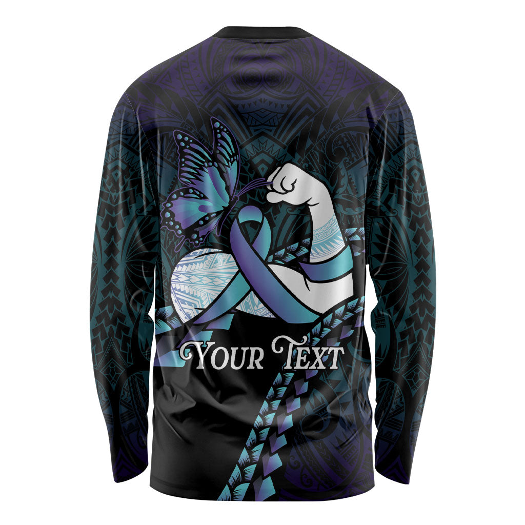 Personalised Polynesia Suicide Prevention Month Long Sleeve Shirt Brave Strong Butterfly Teal Purple Ribbon LT14 - Polynesian Pride