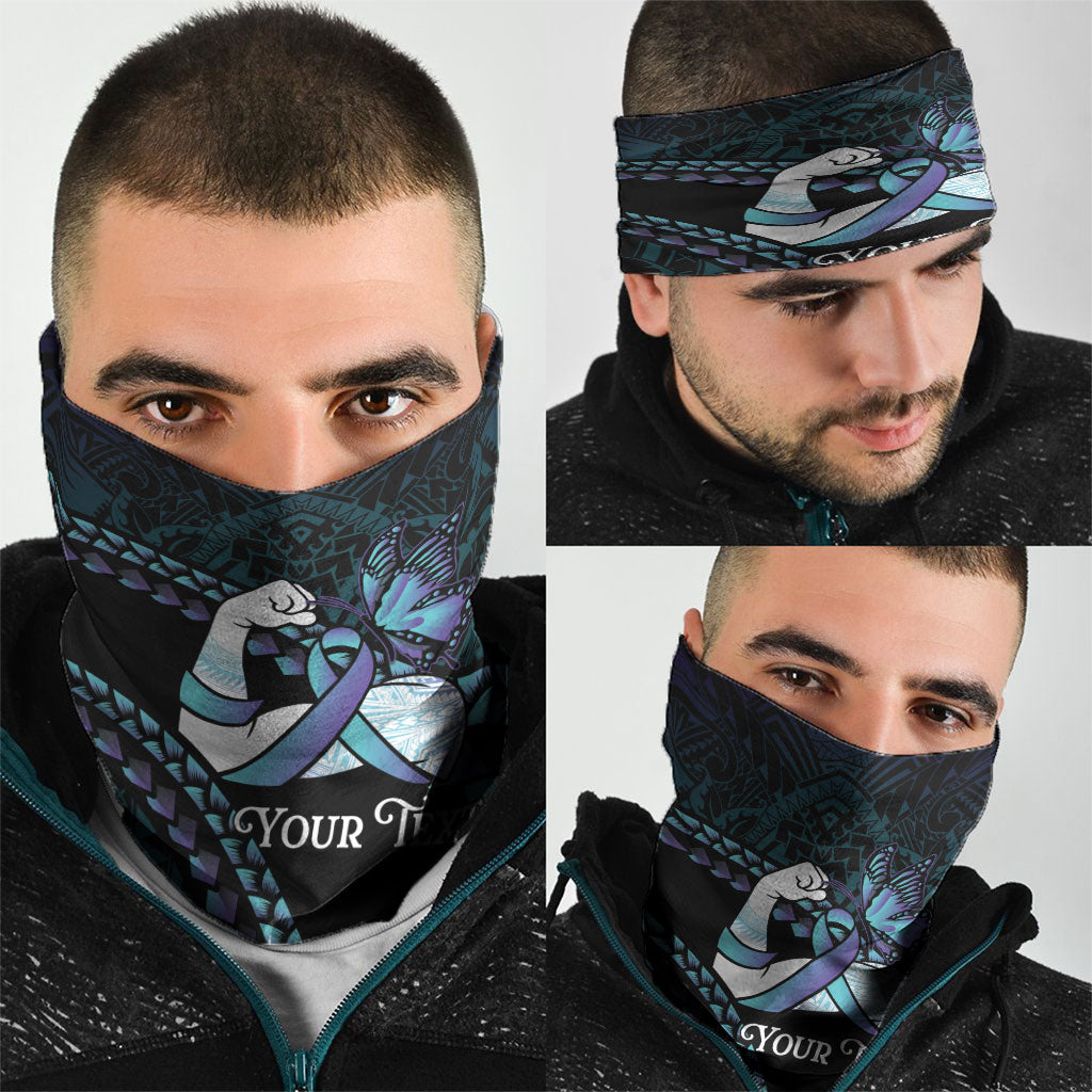 Personalised Polynesia Suicide Prevention Month Neck Gaiter Brave Strong Butterfly Teal Purple Ribbon LT14 - Polynesian Pride