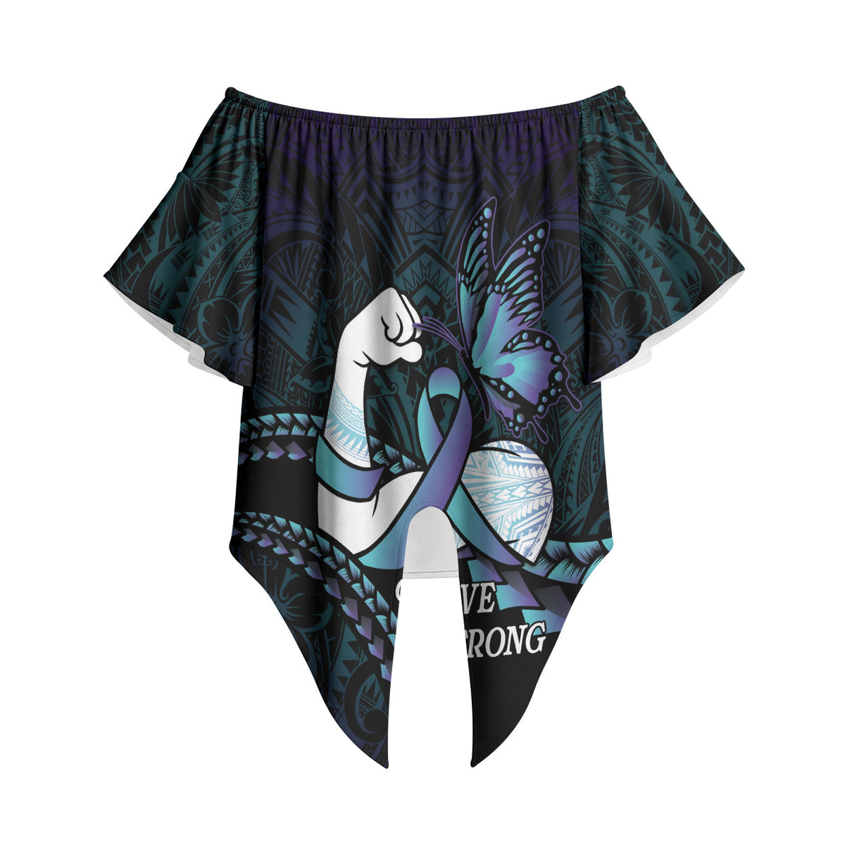 Personalised Polynesia Suicide Prevention Month Off Shoulder Wrap Waist Top Brave Strong Butterfly Teal Purple Ribbon LT14 - Polynesian Pride