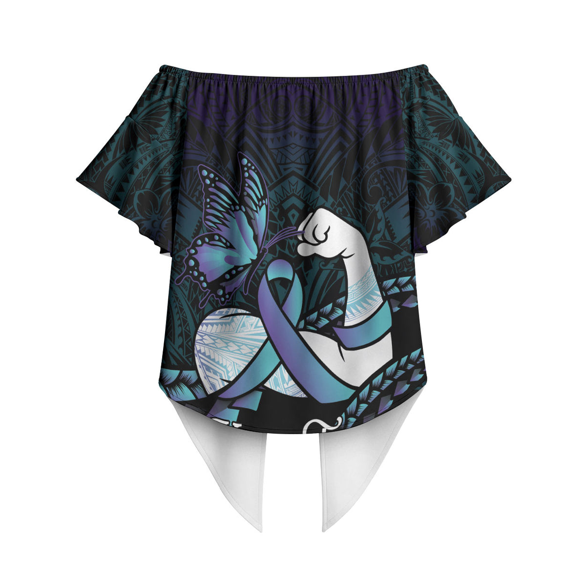Personalised Polynesia Suicide Prevention Month Off Shoulder Wrap Waist Top Brave Strong Butterfly Teal Purple Ribbon LT14 - Polynesian Pride
