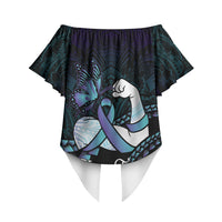 Personalised Polynesia Suicide Prevention Month Off Shoulder Wrap Waist Top Brave Strong Butterfly Teal Purple Ribbon LT14 - Polynesian Pride