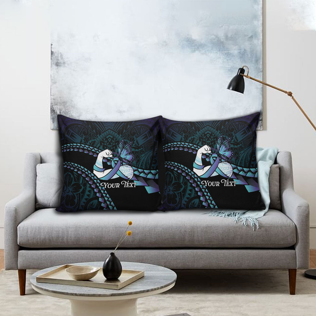 Personalised Polynesia Suicide Prevention Month Pillow Cover Brave Strong Butterfly Teal Purple Ribbon LT14 - Polynesian Pride