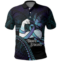 Personalised Polynesia Suicide Prevention Month Polo Shirt Brave Strong Butterfly Teal Purple Ribbon LT14 Purple - Polynesian Pride