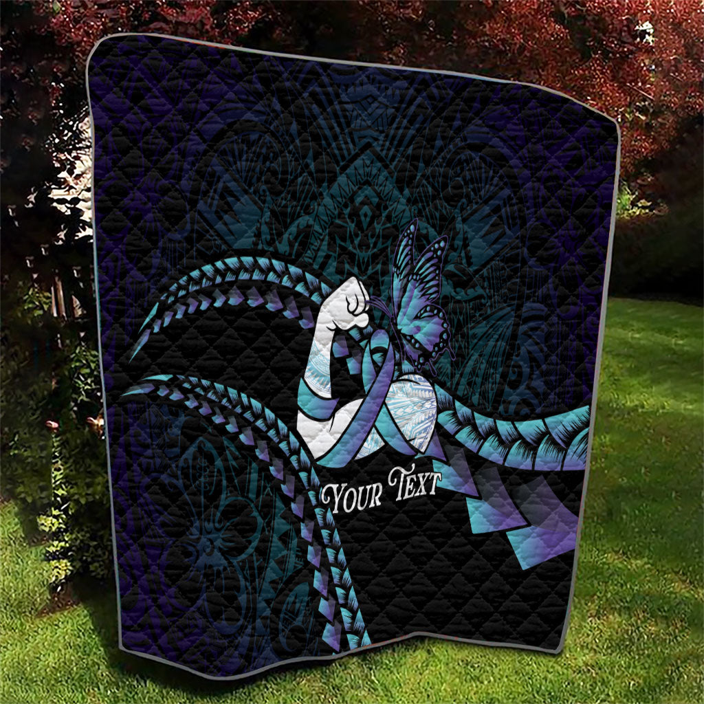 Personalised Polynesia Suicide Prevention Month Quilt Brave Strong Butterfly Teal Purple Ribbon LT14 - Polynesian Pride