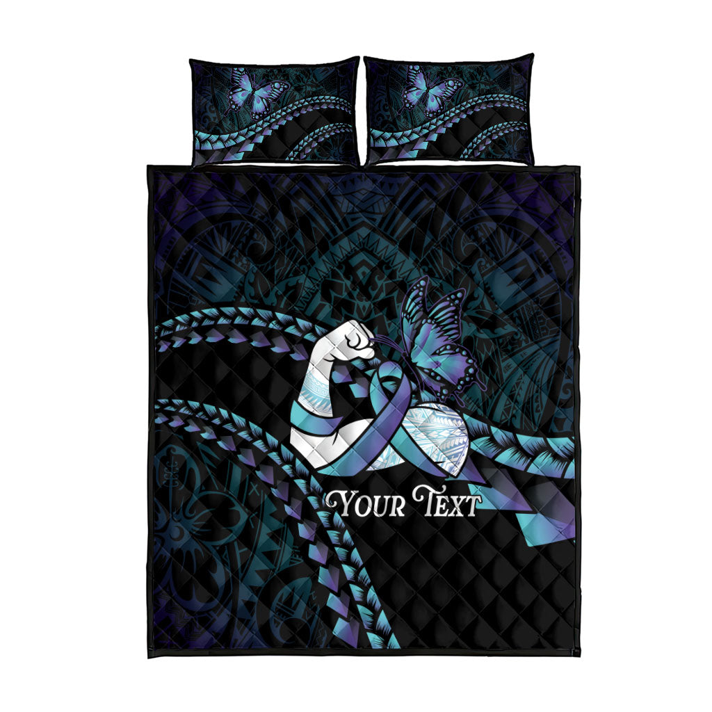 Personalised Polynesia Suicide Prevention Month Quilt Bed Set Brave Strong Butterfly Teal Purple Ribbon LT14 - Polynesian Pride