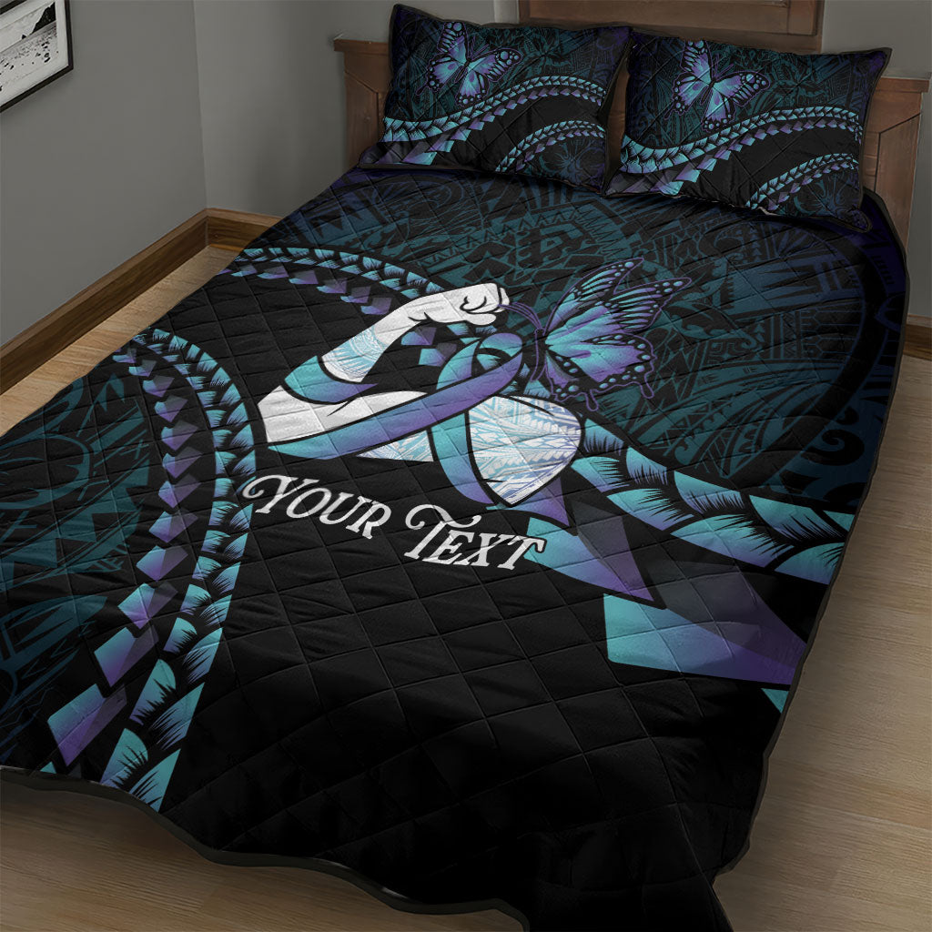Personalised Polynesia Suicide Prevention Month Quilt Bed Set Brave Strong Butterfly Teal Purple Ribbon LT14 - Polynesian Pride