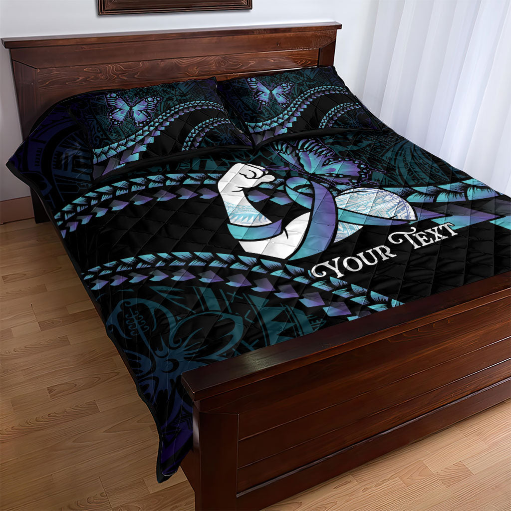 Personalised Polynesia Suicide Prevention Month Quilt Bed Set Brave Strong Butterfly Teal Purple Ribbon LT14 - Polynesian Pride