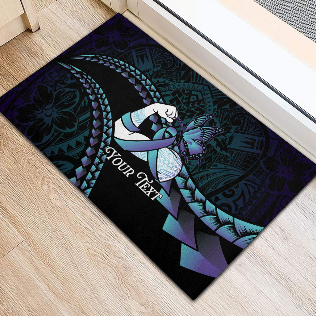 Personalised Polynesia Suicide Prevention Month Rubber Doormat Brave Strong Butterfly Teal Purple Ribbon LT14 - Polynesian Pride