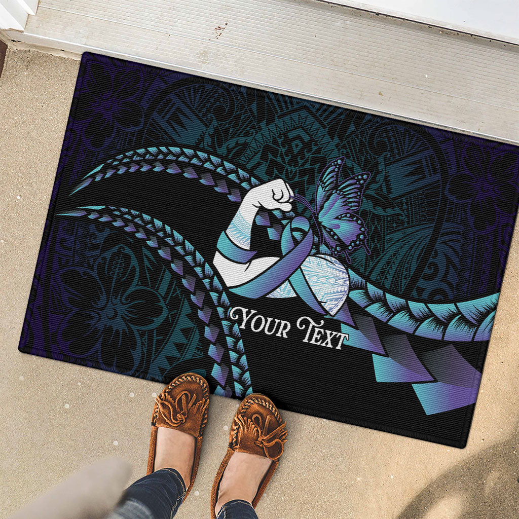 Personalised Polynesia Suicide Prevention Month Rubber Doormat Brave Strong Butterfly Teal Purple Ribbon LT14 - Polynesian Pride