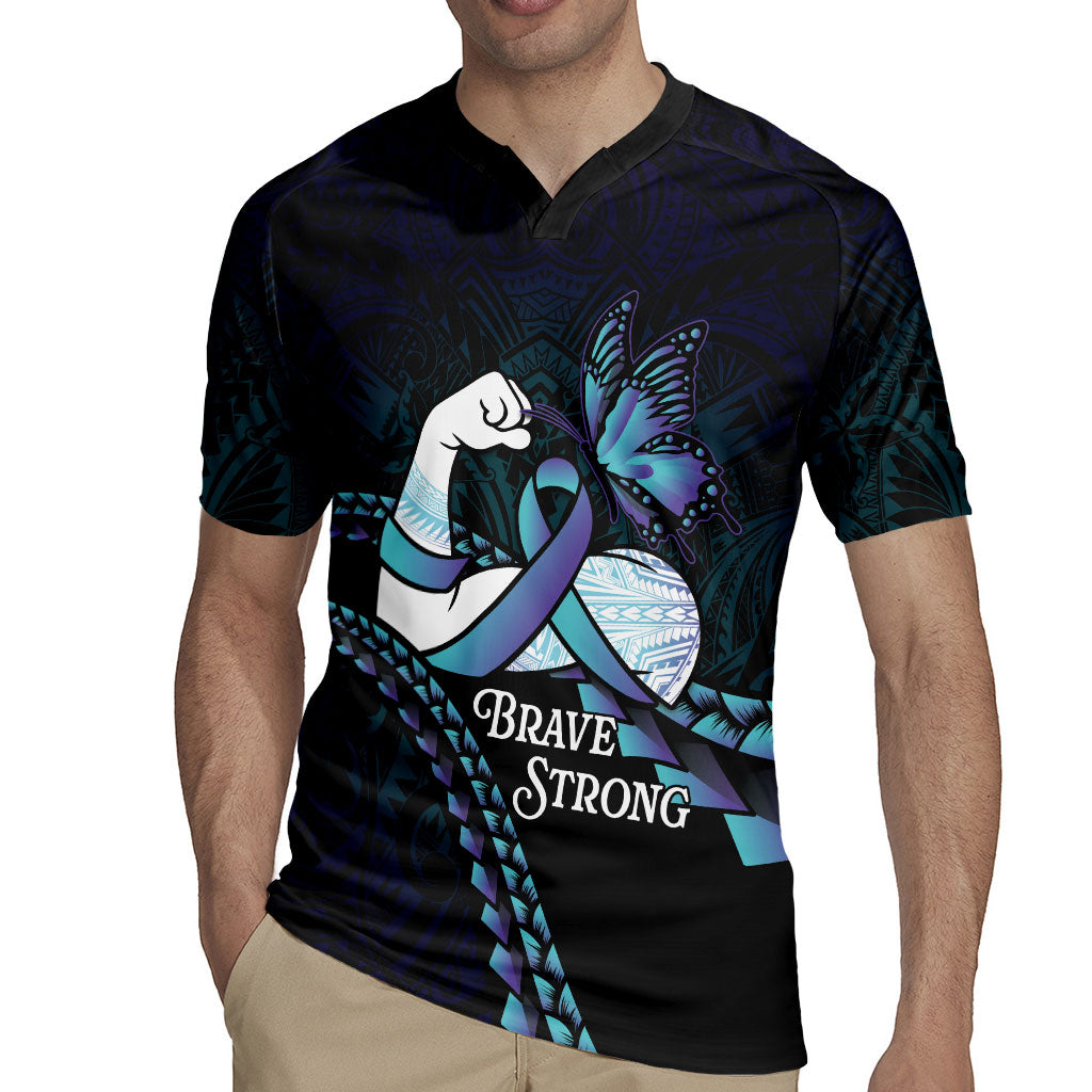 Personalised Polynesia Suicide Prevention Month Rugby Jersey Brave Strong Butterfly Teal Purple Ribbon LT14 - Polynesian Pride