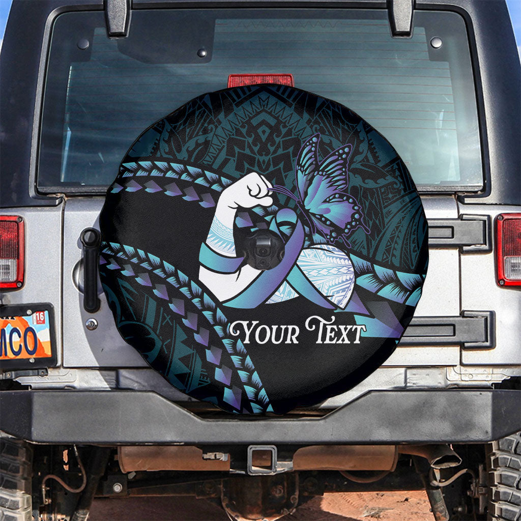 Personalised Polynesia Suicide Prevention Month Spare Tire Cover Brave Strong Butterfly Teal Purple Ribbon LT14 Purple - Polynesian Pride