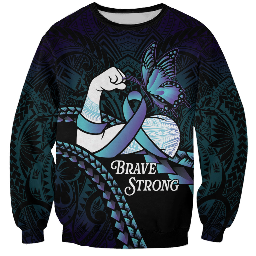 Personalised Polynesia Suicide Prevention Month Sweatshirt Brave Strong Butterfly Teal Purple Ribbon LT14 Unisex Purple - Polynesian Pride