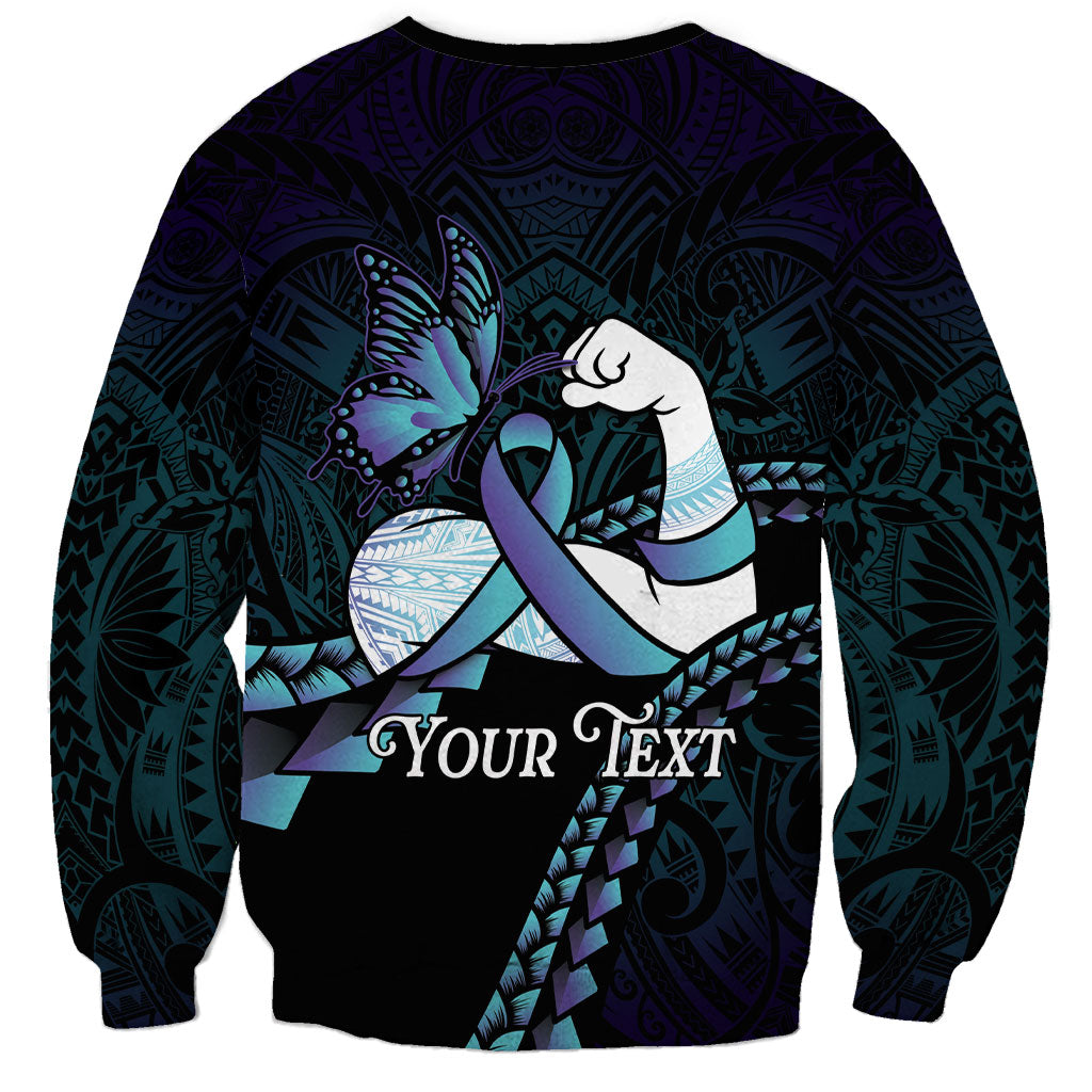 Personalised Polynesia Suicide Prevention Month Sweatshirt Brave Strong Butterfly Teal Purple Ribbon LT14 - Polynesian Pride