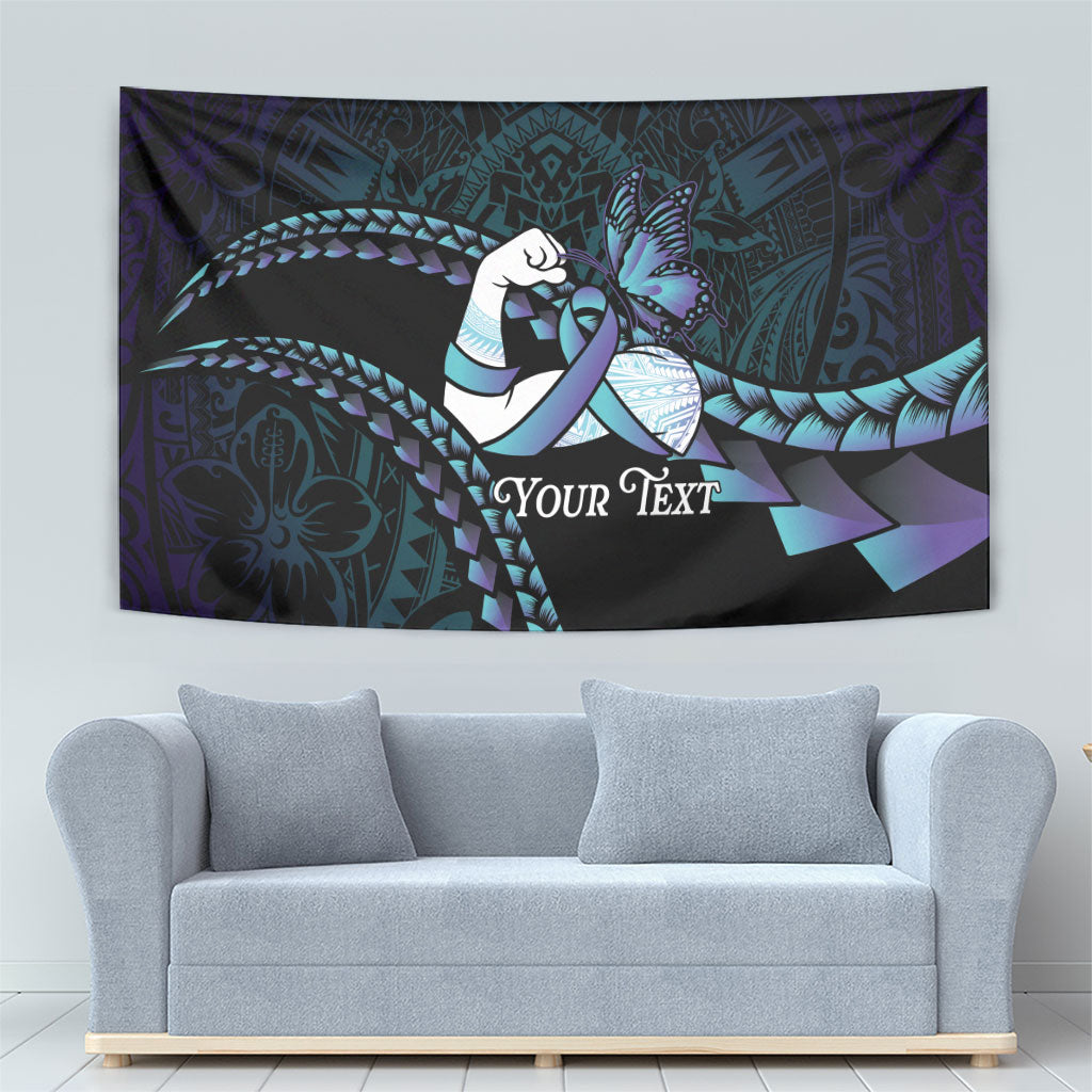 Personalised Polynesia Suicide Prevention Month Tapestry Brave Strong Butterfly Teal Purple Ribbon LT14 - Polynesian Pride