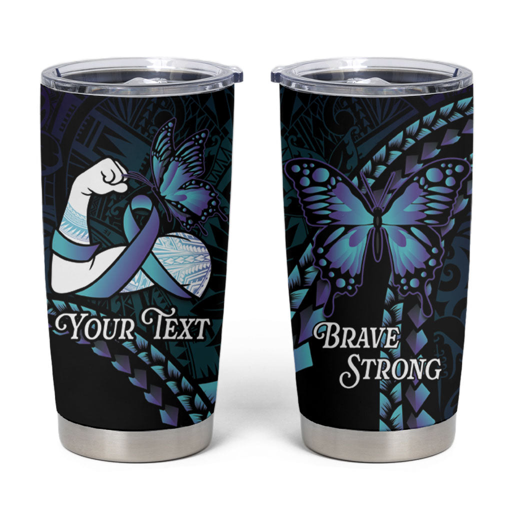 Personalised Polynesia Suicide Prevention Month Tumbler Cup Brave Strong Butterfly Teal Purple Ribbon LT14 Purple - Polynesian Pride