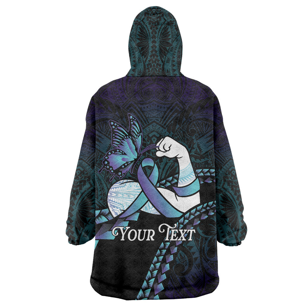 Personalised Polynesia Suicide Prevention Month Wearable Blanket Hoodie Brave Strong Butterfly Teal Purple Ribbon LT14 - Polynesian Pride