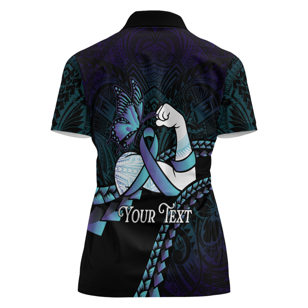 Personalised Polynesia Suicide Prevention Month Women Polo Shirt Brave Strong Butterfly Teal Purple Ribbon LT14 - Polynesian Pride