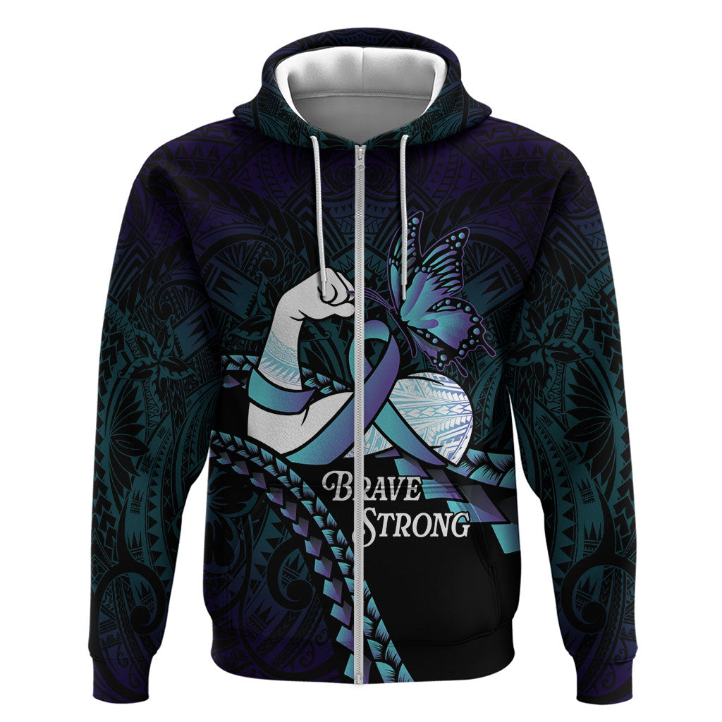 Personalised Polynesia Suicide Prevention Month Zip Hoodie Brave Strong Butterfly Teal Purple Ribbon LT14 Zip Hoodie Purple - Polynesian Pride