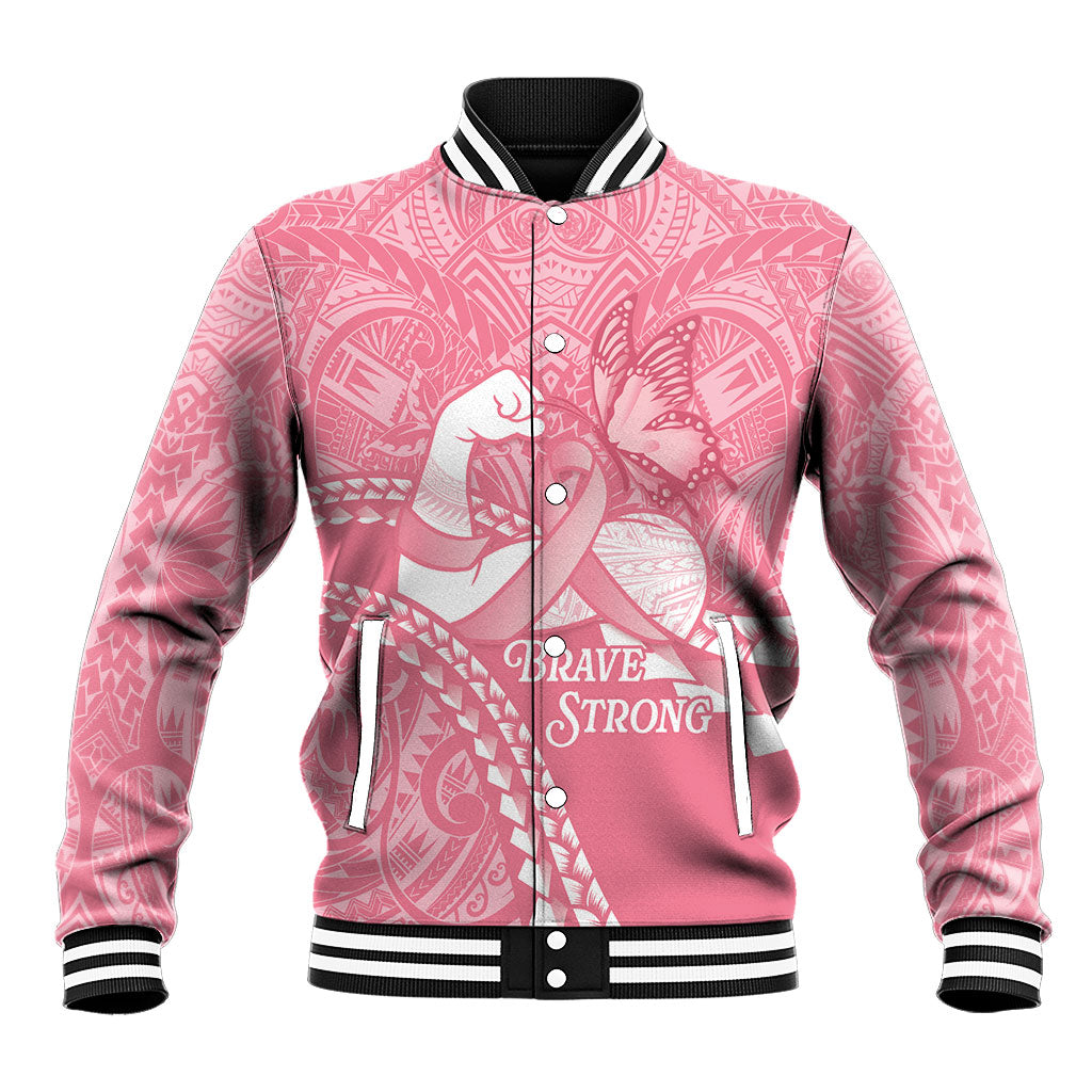 Personalised Polynesia Breast Cancer Awareness Baseball Jacket Brave Strong Butterfly Pink Ribbon LT14 Unisex Pink - Polynesian Pride
