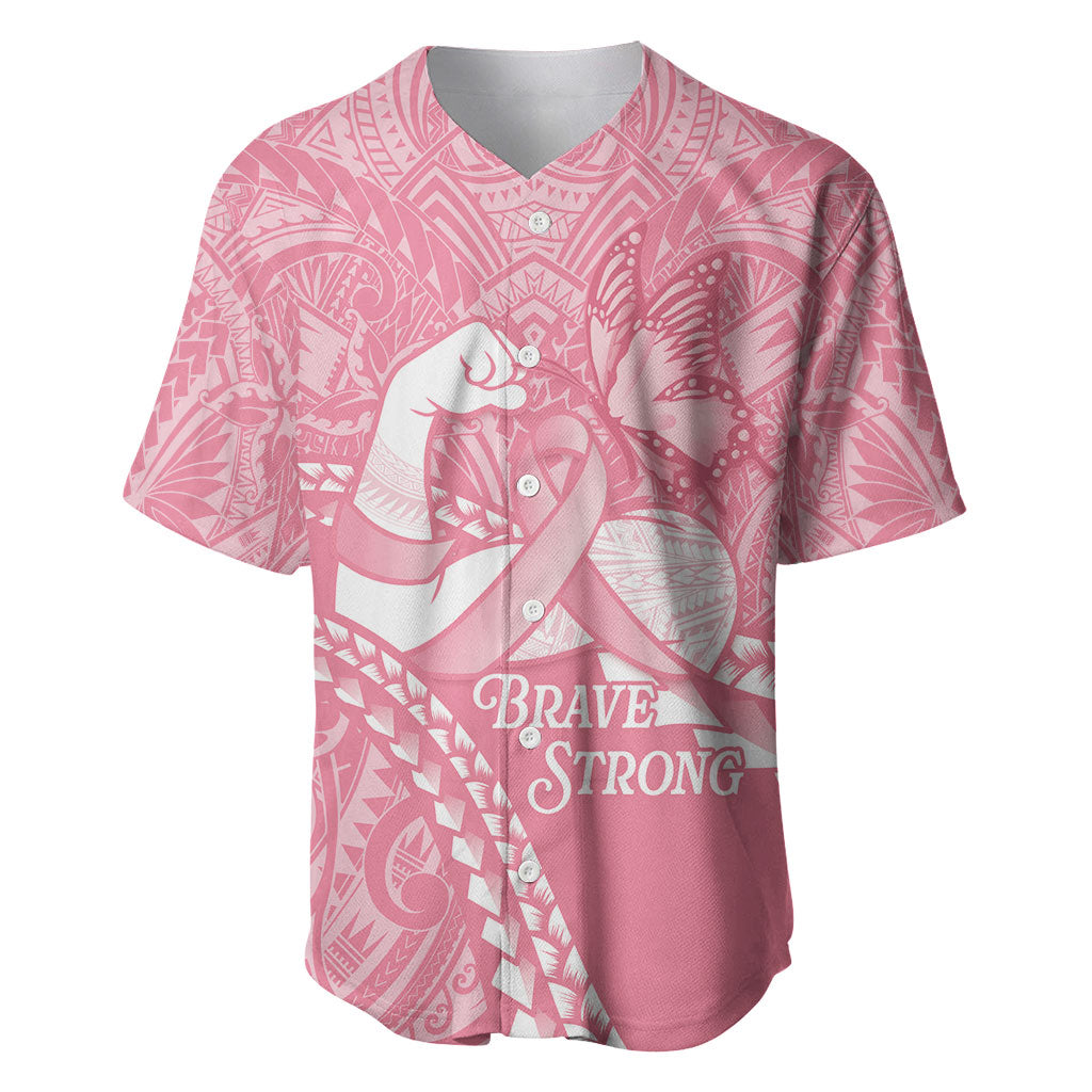 Personalised Polynesia Breast Cancer Awareness Baseball Jersey Brave Strong Butterfly Pink Ribbon LT14 Pink - Polynesian Pride